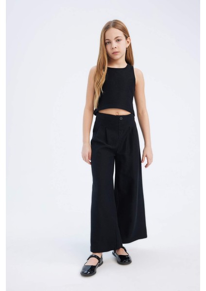 Kız Çocuk 2'li Takım Basic Düz Kolsuz Tişört Pantolon