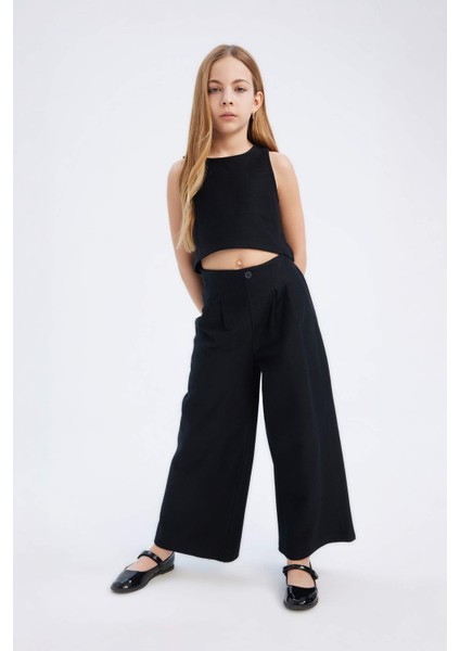 Kız Çocuk 2'li Takım Basic Düz Kolsuz Tişört Pantolon