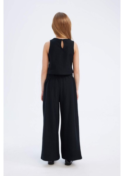 Kız Çocuk 2'li Takım Basic Düz Kolsuz Tişört Pantolon