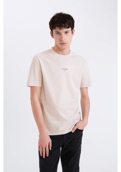 %100 Pamuk Regular Fit Bisiklet Yaka Baskılı Kısa Kollu Tişört D5559AX25SP