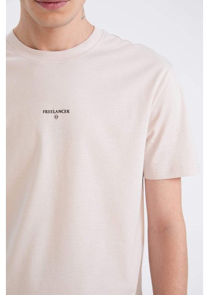 %100 Pamuk Regular Fit Bisiklet Yaka Baskılı Kısa Kollu Tişört D5559AX25SP