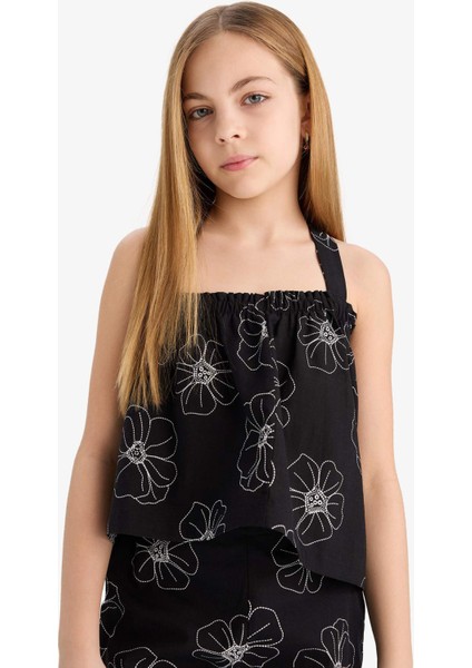 Kız Çocuk Çiçekli Askılı Keten Bluz E0745A825SM