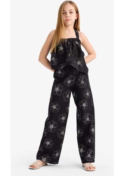 Kız Çocuk Çiçekli Askılı Keten Bluz E0745A825SM