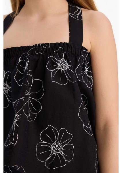 Kız Çocuk Çiçekli Askılı Keten Bluz E0745A825SM