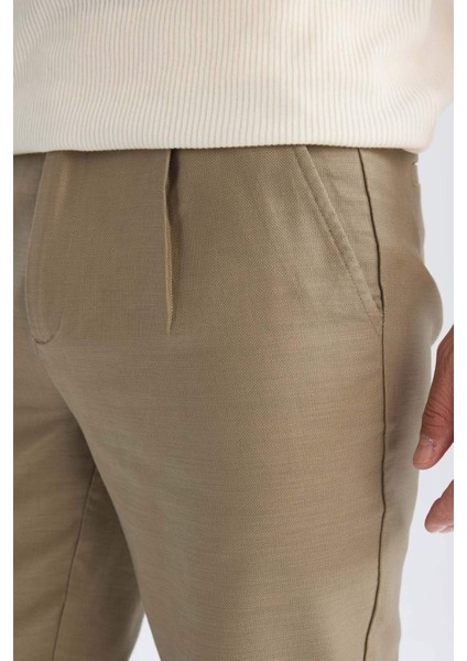 %100 Pamuk Relax Fit Rahat Kesim Düz Paça Keten Görünümlü Yazlık Kumaş Pantolon D4251AX25SM