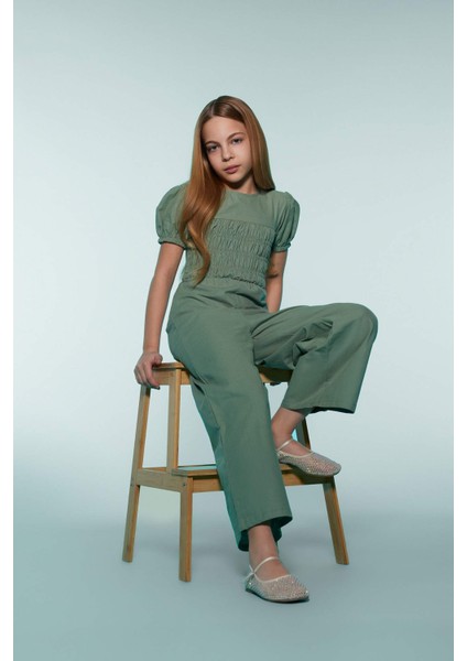 Kız Çocuk Pamuklu Kısa Kollu Tulum D9309A825SM