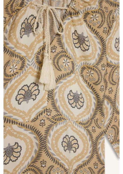 A Kesim V Yaka Yarım Kol Desenli Elbise D8912AX25SP