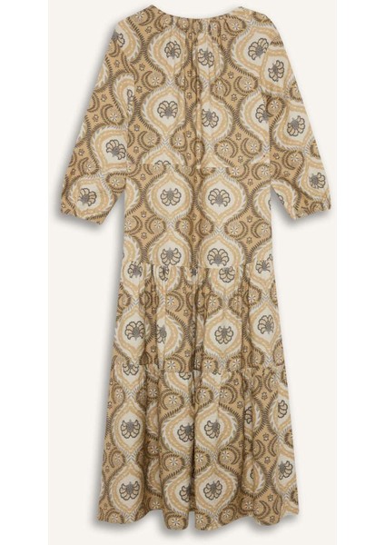 A Kesim V Yaka Yarım Kol Desenli Elbise D8912AX25SP