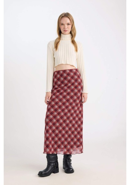 Balıkçı Yaka Crop Top Basic Düz Fitilli Kaşkorse Uzun Kollu Tişört E1673AX24WN