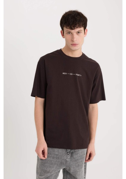 %100 Pamuk Rick and Morty Boxy Fit Bisiklet Yaka Sırt Baskılı Kısa Kollu Tişört D9843AX25SP