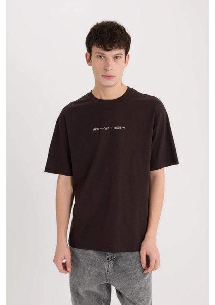 %100 Pamuk Rick and Morty Boxy Fit Bisiklet Yaka Sırt Baskılı Kısa Kollu Tişört D9843AX25SP