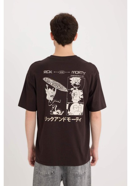 %100 Pamuk Rick and Morty Boxy Fit Bisiklet Yaka Sırt Baskılı Kısa Kollu Tişört D9843AX25SP