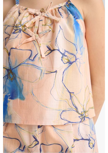 Kız Çocuk Desenli Askılı Bluz D7631A825SM