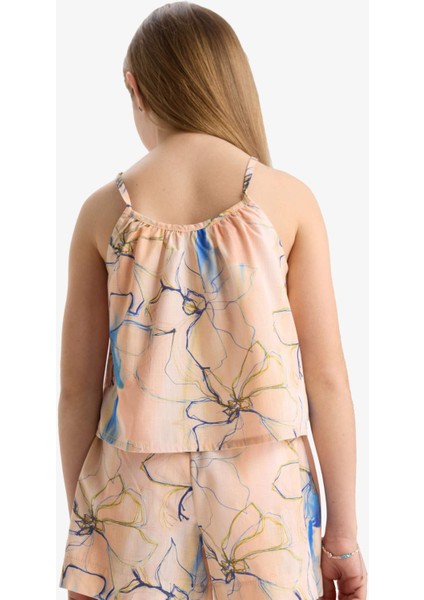 Kız Çocuk Desenli Askılı Bluz D7631A825SM