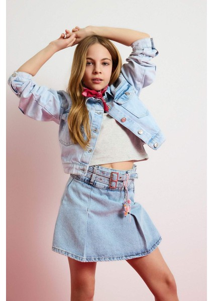 Kız Çocuk Düğmeli Cepli Denim Ceket D9698A825SP