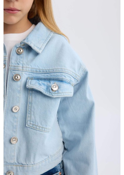 Kız Çocuk Düğmeli Cepli Denim Ceket D9698A825SP
