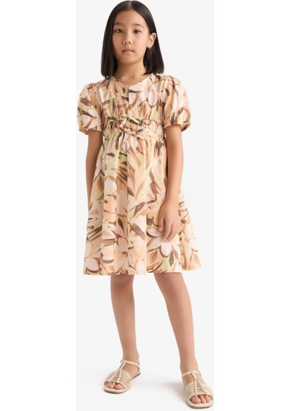 Kız Çocuk Pamuklu Desenli Kısa Kollu Yazlık Elbise D9307A825SM