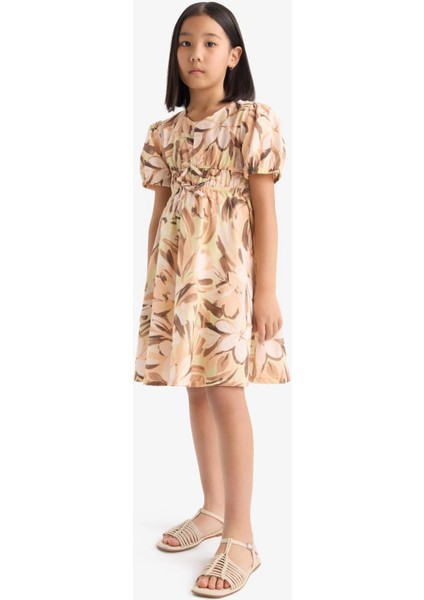 Kız Çocuk Pamuklu Desenli Kısa Kollu Yazlık Elbise D9307A825SM