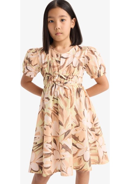 Kız Çocuk Pamuklu Desenli Kısa Kollu Yazlık Elbise D9307A825SM