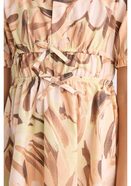 Kız Çocuk Pamuklu Desenli Kısa Kollu Yazlık Elbise D9307A825SM