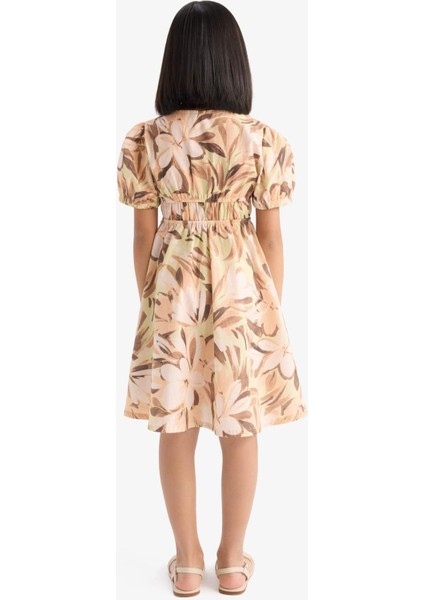 Kız Çocuk Pamuklu Desenli Kısa Kollu Yazlık Elbise D9307A825SM