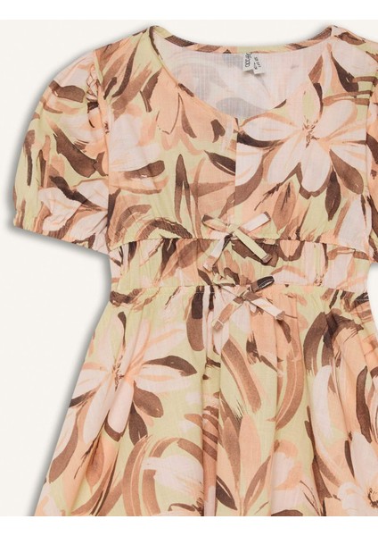 Kız Çocuk Pamuklu Desenli Kısa Kollu Yazlık Elbise D9307A825SM