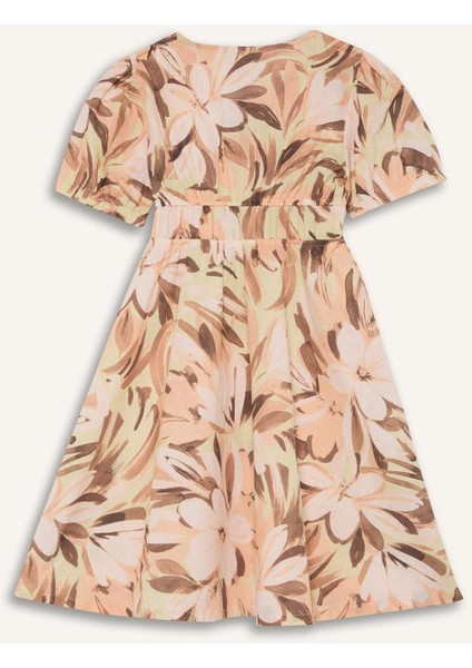 Kız Çocuk Pamuklu Desenli Kısa Kollu Yazlık Elbise D9307A825SM