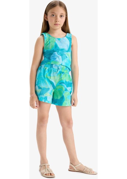 Kız Çocuk Beli Lastikli Desenli Pamuklu Şort D7624A825HS