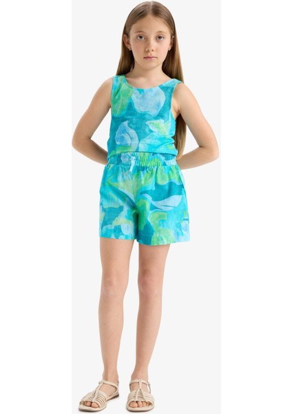 Kız Çocuk Beli Lastikli Desenli Pamuklu Şort D7624A825HS