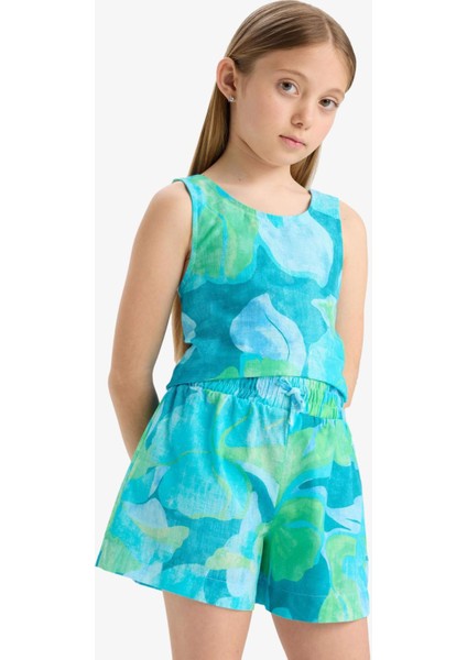 Kız Çocuk Beli Lastikli Desenli Pamuklu Şort D7624A825HS