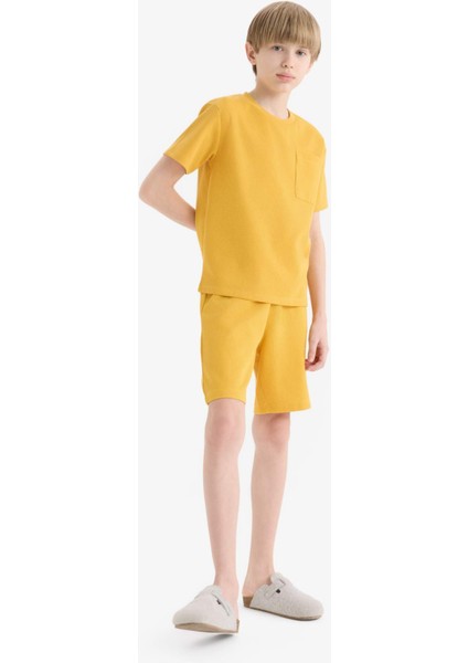 Erkek Çocuk Pijama Takımı Waffle Kısa Kollu Üst Beli Lastikli Şort D9993A825SM