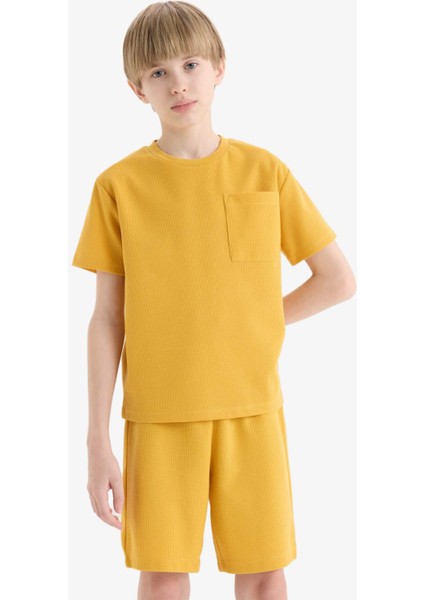 Erkek Çocuk Pijama Takımı Waffle Kısa Kollu Üst Beli Lastikli Şort D9993A825SM