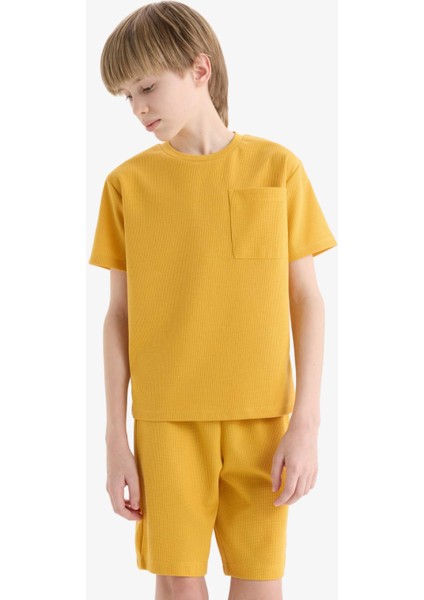 Erkek Çocuk Pijama Takımı Waffle Kısa Kollu Üst Beli Lastikli Şort D9993A825SM