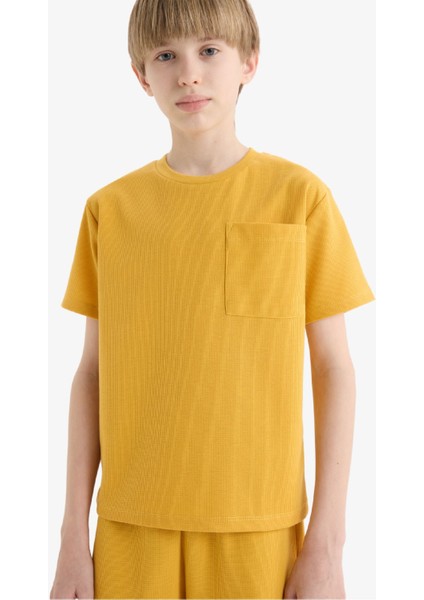 Erkek Çocuk Pijama Takımı Waffle Kısa Kollu Üst Beli Lastikli Şort D9993A825SM