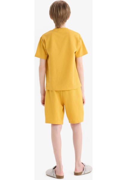 Erkek Çocuk Pijama Takımı Waffle Kısa Kollu Üst Beli Lastikli Şort D9993A825SM