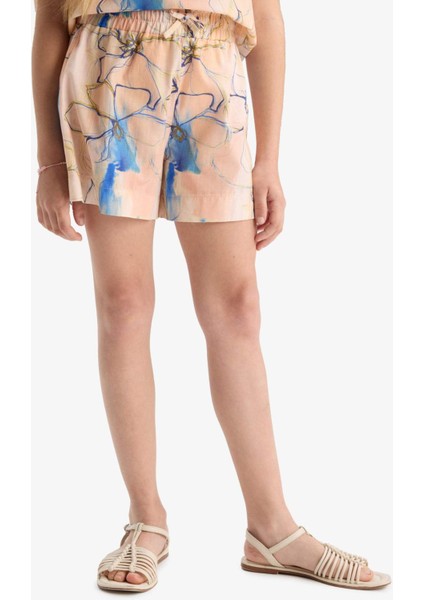 Kız Çocuk Beli Lastikli Desenli Pamuklu Şort D7624A825HS