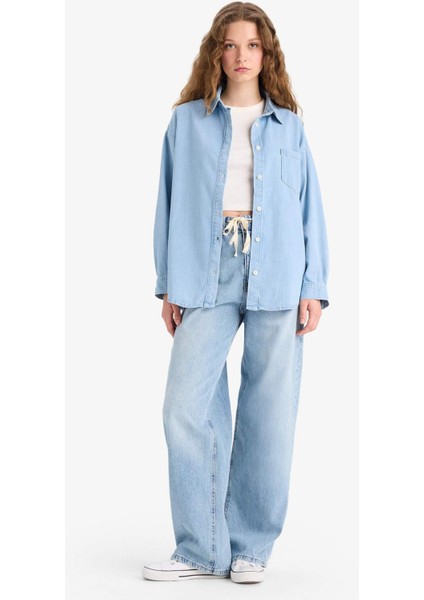 Oversize Geniş Kalıp Tek Cepli Jean Gömlek D8667AX25SP