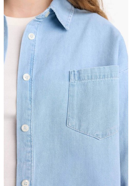 Oversize Geniş Kalıp Tek Cepli Jean Gömlek D8667AX25SP