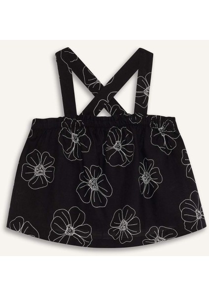 Kız Çocuk Çiçekli Askılı Keten Bluz E0745A825SM