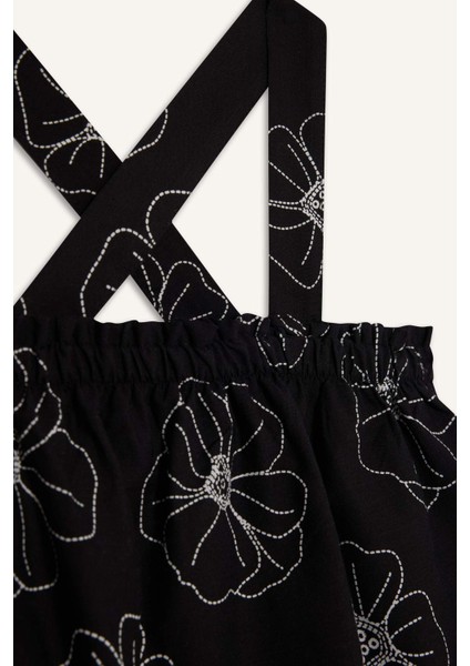 Kız Çocuk Çiçekli Askılı Keten Bluz E0745A825SM