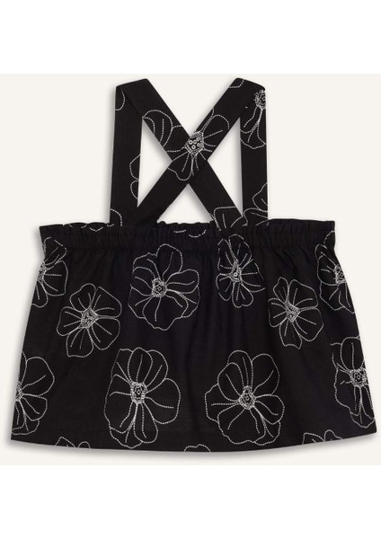 Kız Çocuk Çiçekli Askılı Keten Bluz E0745A825SM