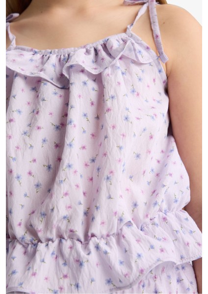 Kız Çocuk Desenli Askılı Bluz D7632A825SM