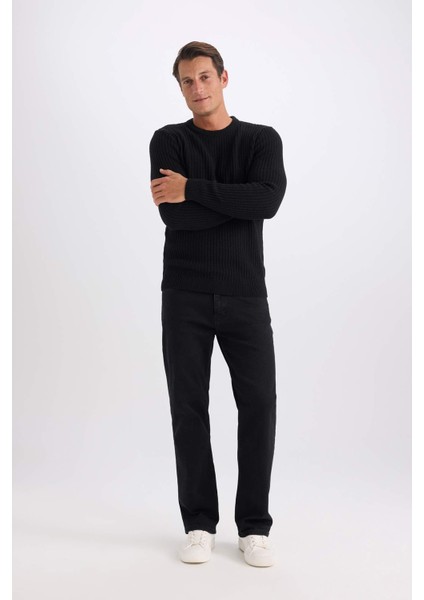 Standart Fit Bisiklet Yaka Dokulu Triko Kazak E0811AX24WN