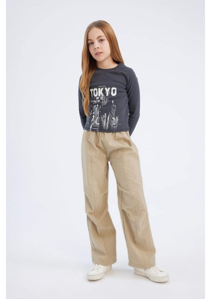 Kız Çocuk Beli Lastikli Düz Paça Paraşüt Pantolon D7605A825SM
