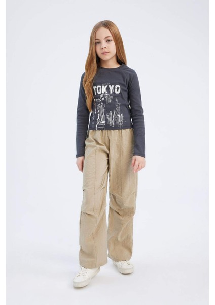 Kız Çocuk Beli Lastikli Düz Paça Paraşüt Pantolon D7605A825SM