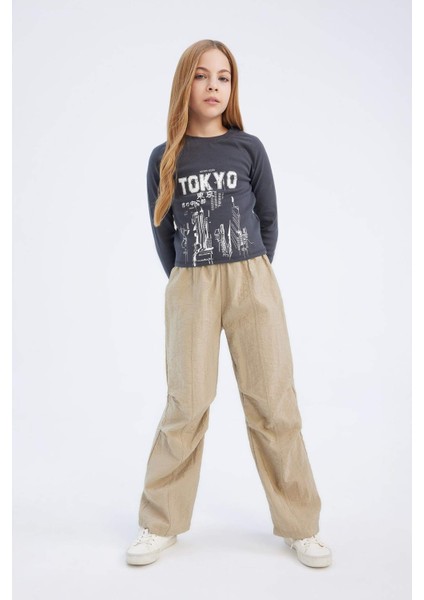 Kız Çocuk Beli Lastikli Düz Paça Paraşüt Pantolon D7605A825SM
