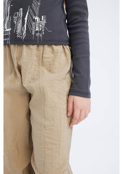 Kız Çocuk Beli Lastikli Düz Paça Paraşüt Pantolon D7605A825SM