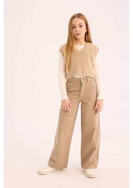 Kız Çocuk Wide Leg Geniş Paça Pamuklu Pantolon D9131A825SM