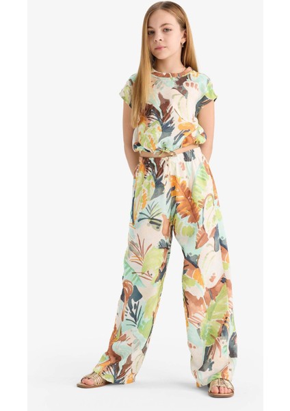 Kız Çocuk Desenli Palazzo Geniş Bol Paça Pantolon D7612A825SM