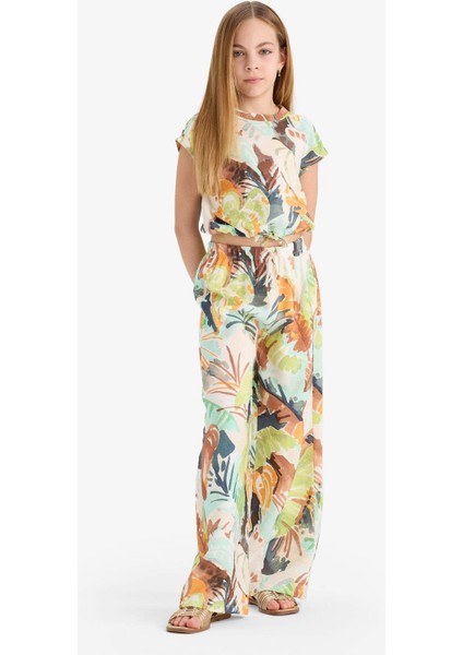 Kız Çocuk Desenli Palazzo Geniş Bol Paça Pantolon D7612A825SM